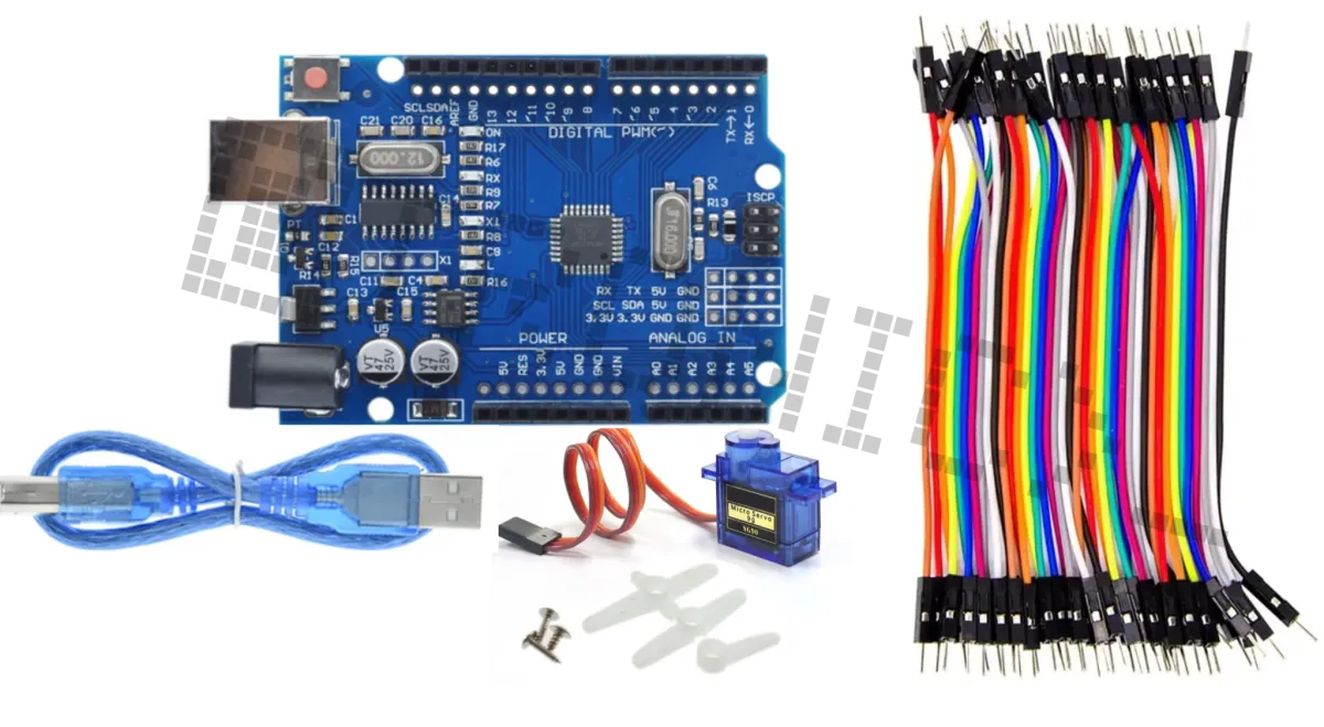Starterkit til Arduino Uno R3 med SG90 micro servo & 40-delt Dupont kabelsæt