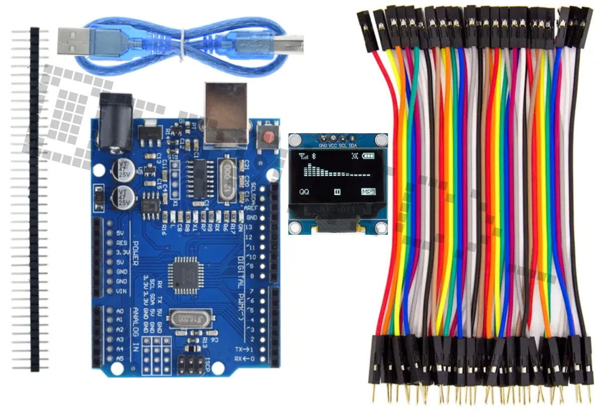 Starter Kit til Arduino Uno R3 med 0.96 inch OLED Display & 40-delt Dupont kabelsæt