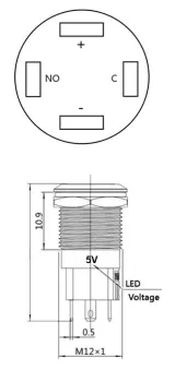 Trykknap | Moment - puls | 5V LED Grøn | RVS | 12mm – 4