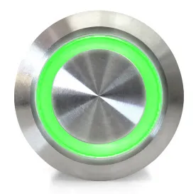 Trykknap | tænd-sluk self lock | 12-24V LED Grøn | RVS | 16mm