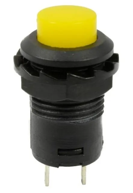 Trykknap | tænd-sluk self lock | 14x20 rundt hul 12mm | Gul