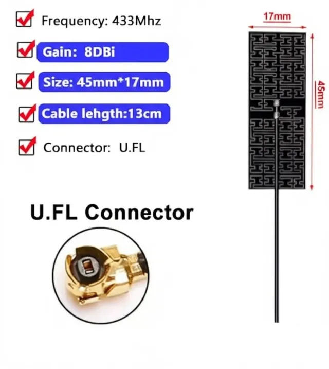 LoRa Antenne 433MHz med IPEX-tilslutning