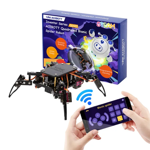ACEBOTT Quadruped Bionisk Spinderobot Kit ESP8266 med Arduino IDE og ACECode (Scratch)