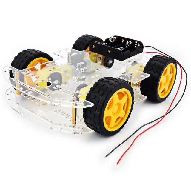 Chassis med 4 hjul og 4 TT-motorer og batteriholder