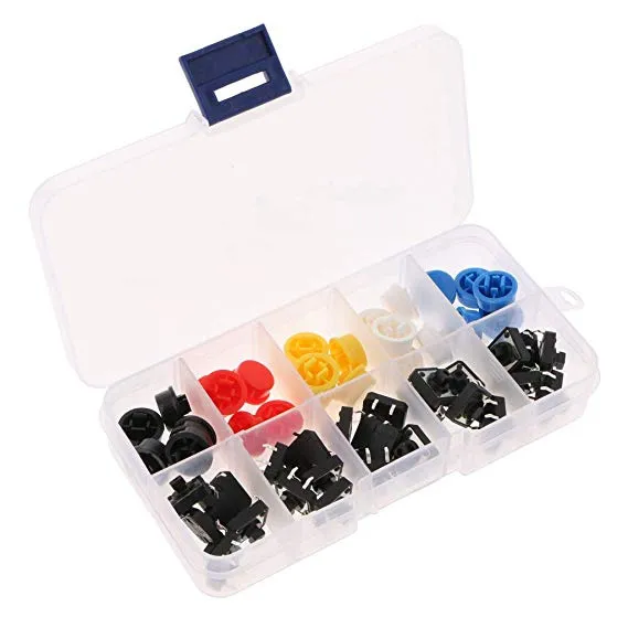 Assortiment Trykknapper, Moment - 25 styk, 5 farver, 12X12x7.3mm
