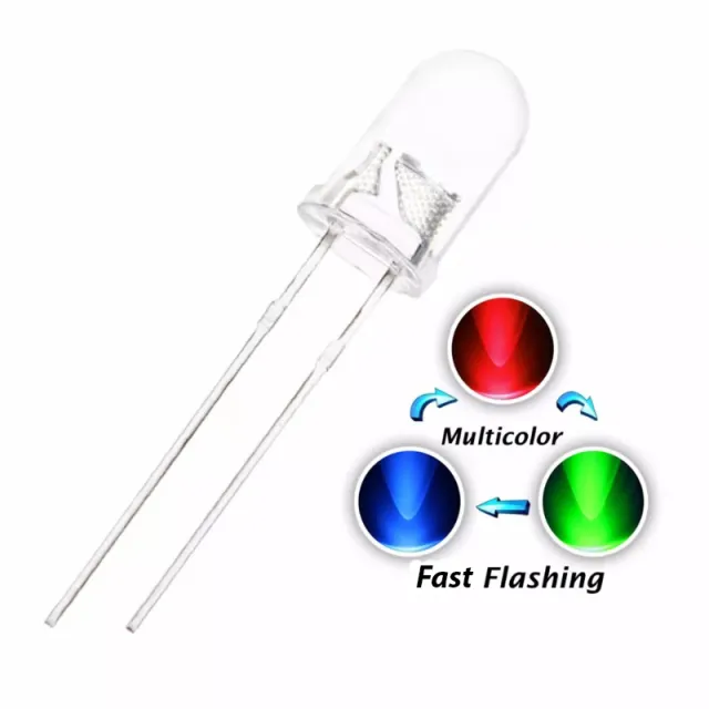 10x RGB Farve LED 5mm Magic Rainbow Effect (hurtig fade og blink)