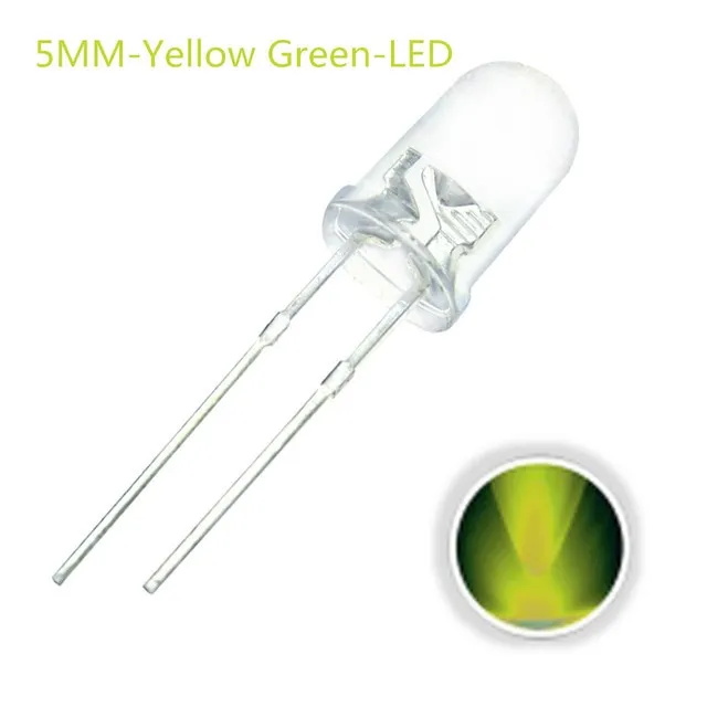 10x LED Diode Transparent 5mm Grøn / Gul 2V