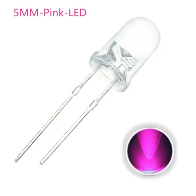 10x LED Diode Transparent 5mm Pink 3V