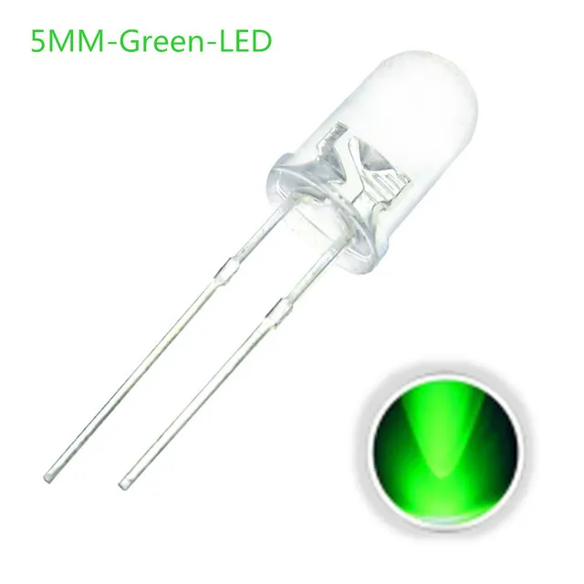 10x LED Diode Transparent 5mm Grøn 3V