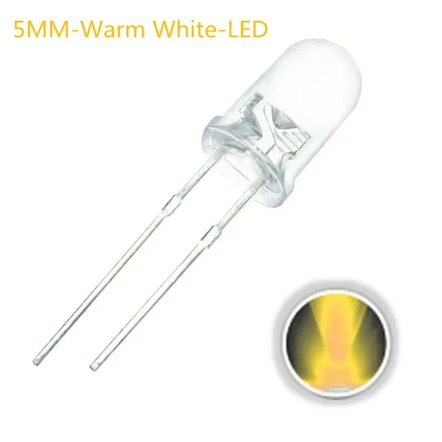 10x LED Diode Transparent 5mm Varm Hvid 3V