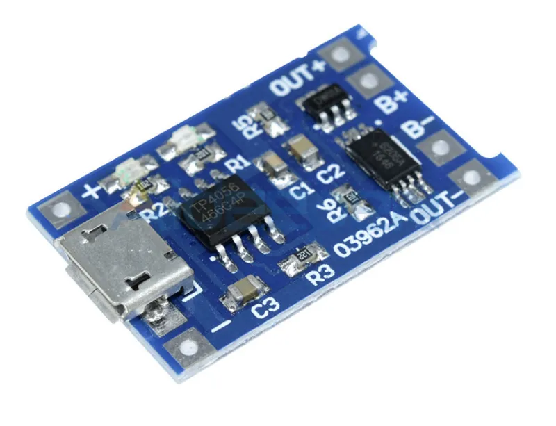 Lithium 18650 Batterioplader med Micro Usb 5V 1A TP4056